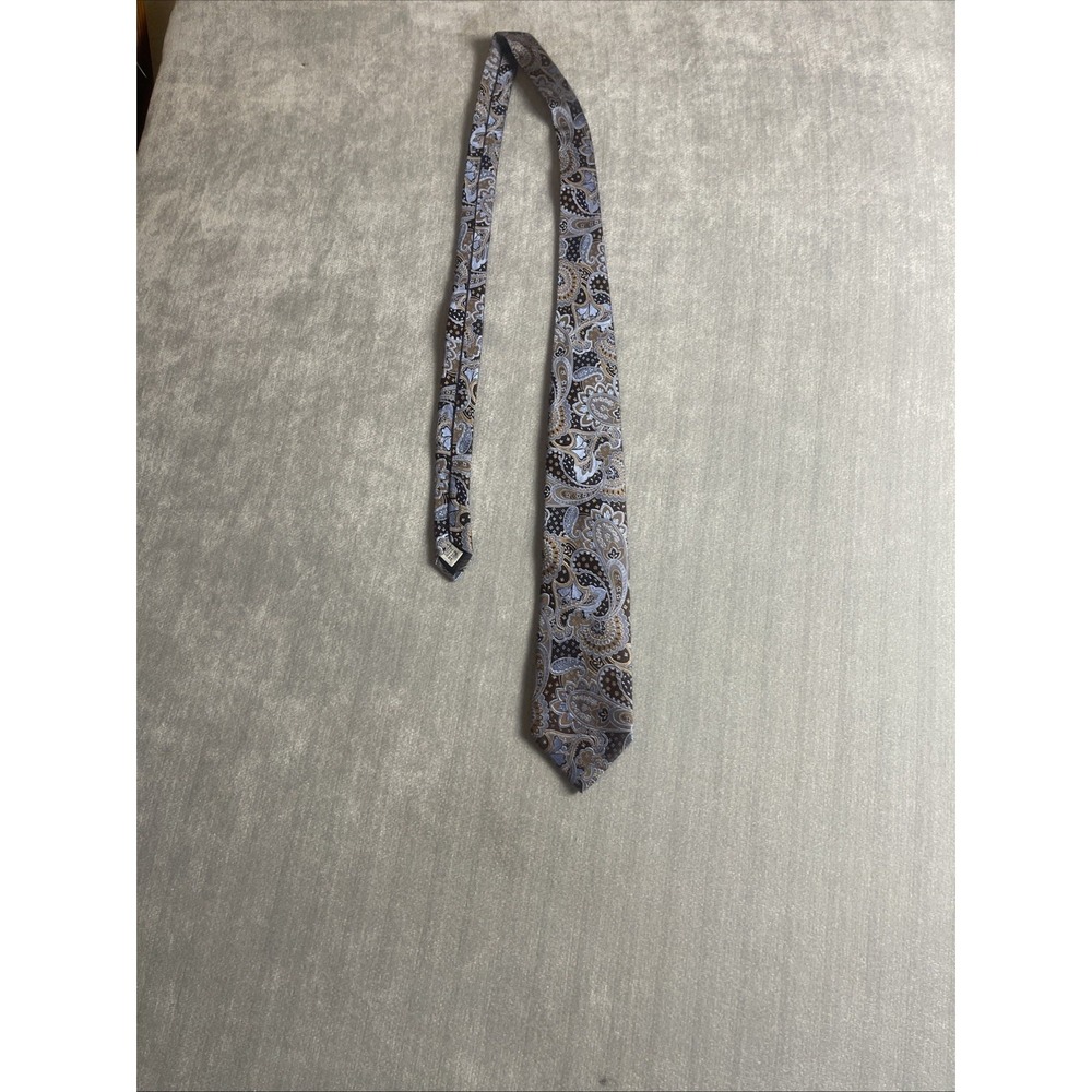 Geoffrey Beene 100% Silk Paisley Men's Tie Bronze Blue Designer